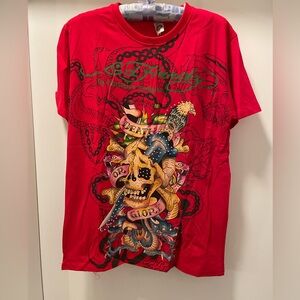 Ed Hardy Red “ Death or Glory” Tee with Skull Design. NWT